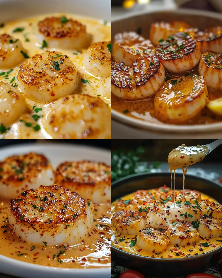 Delicious pan-seared scallops served in creamy garlic sauce