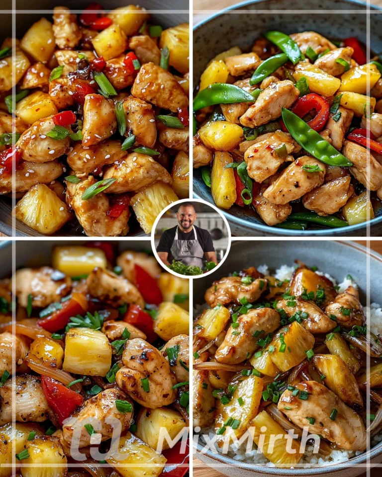 Pineapple Chicken Stir-Fry with Garlic Sauce served in a colorful bowl