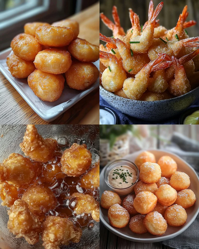 Crispy shrimp fritters served with dipping sauce