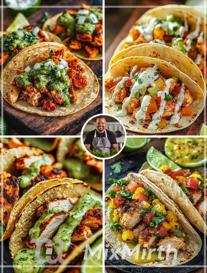 Delicious spicy chicken tacos with jalapeño lime sauce