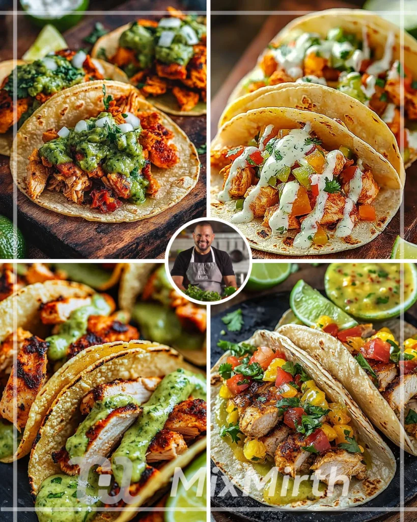Delicious spicy chicken tacos with jalapeño lime sauce