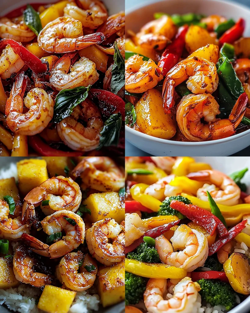 Delicious spicy coconut shrimp stir-fry served in a vibrant bowl