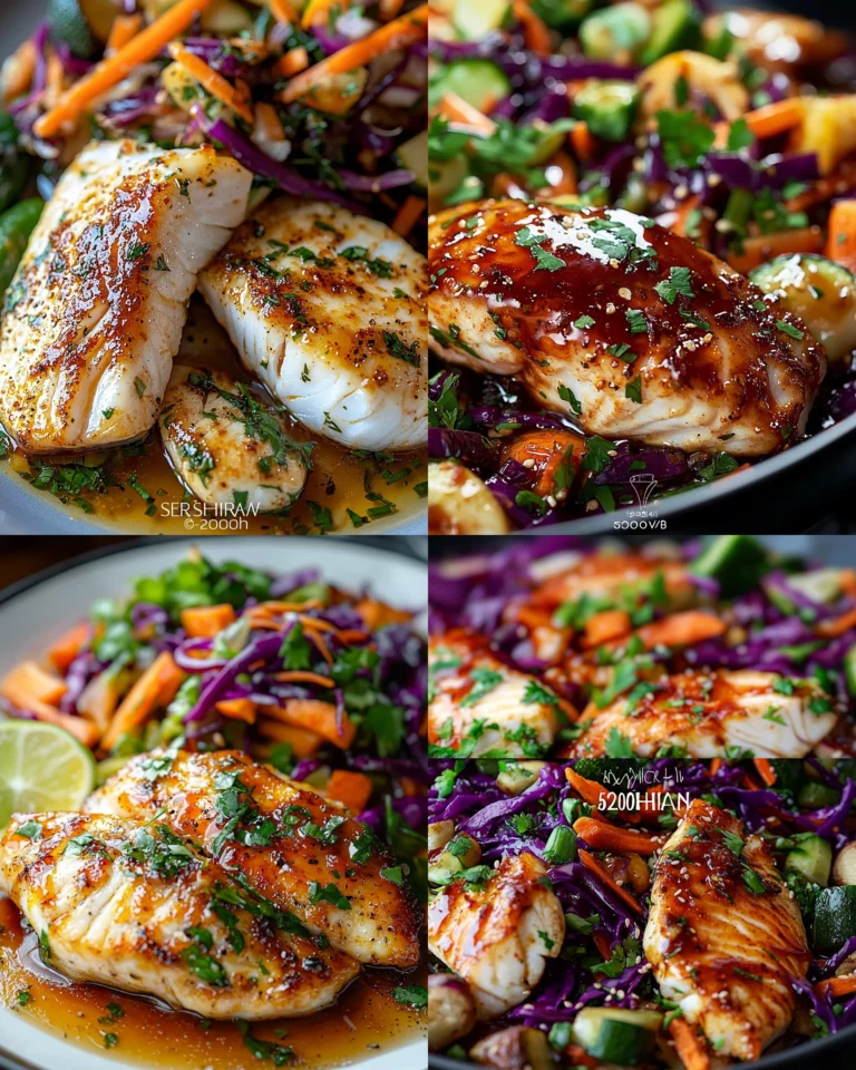 Sriracha Honey Glazed Tilapia served with Asian Veggie Slaw