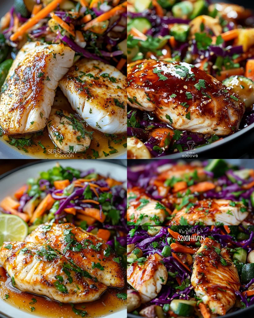 Sriracha Honey Glazed Tilapia served with Asian Veggie Slaw