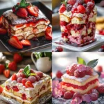 Delicious Strawberry Tiramisu topped with pink biscuits