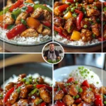 Sweet Soy Chicken Stir-Fry with vibrant bell peppers and rice on a plate