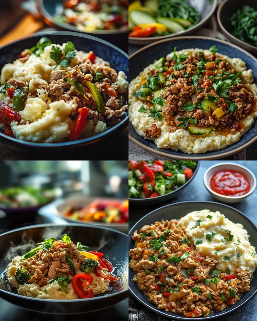 Delicious Turkey Stir-Fry served with mashed cauliflower for a healthy dinner