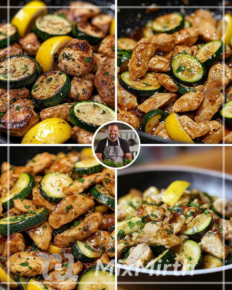 Zucchini Chicken Stir-Fry with Lemon Garlic Sauce served in a bowl