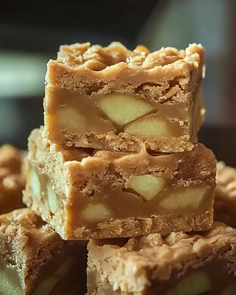 Delicious caramel apple fudge with caramel drizzle and apple pieces