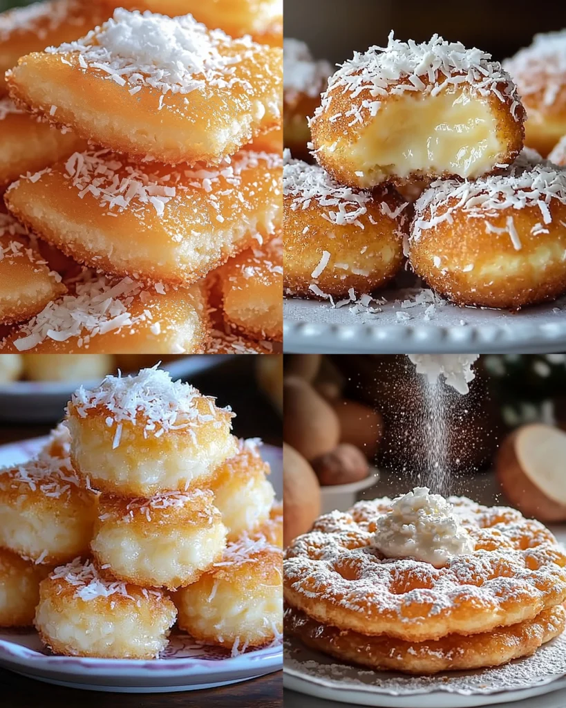 Delicious coconut koeksisters drizzled with creamy condensed milk