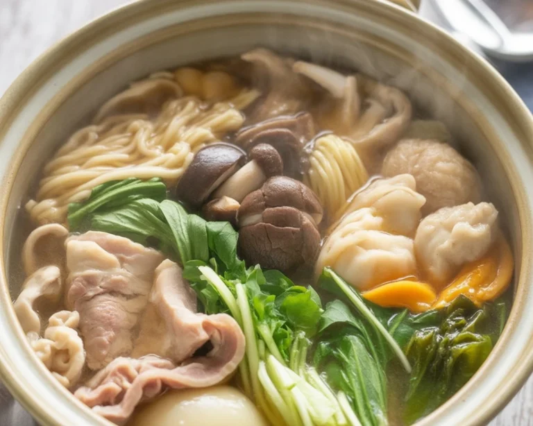 Nutritious chanko nabe hot pot with chicken, vegetables, and rich broth