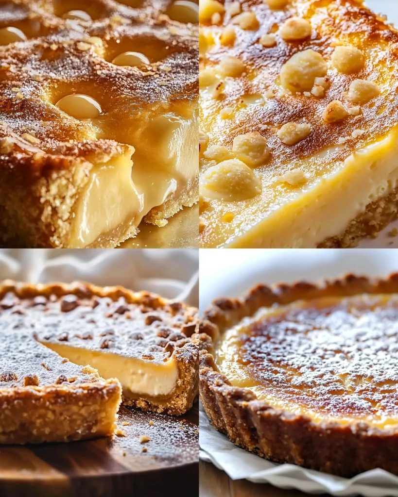 Slice of delicious Italian Grandmother's custard tart topped with fresh fruit