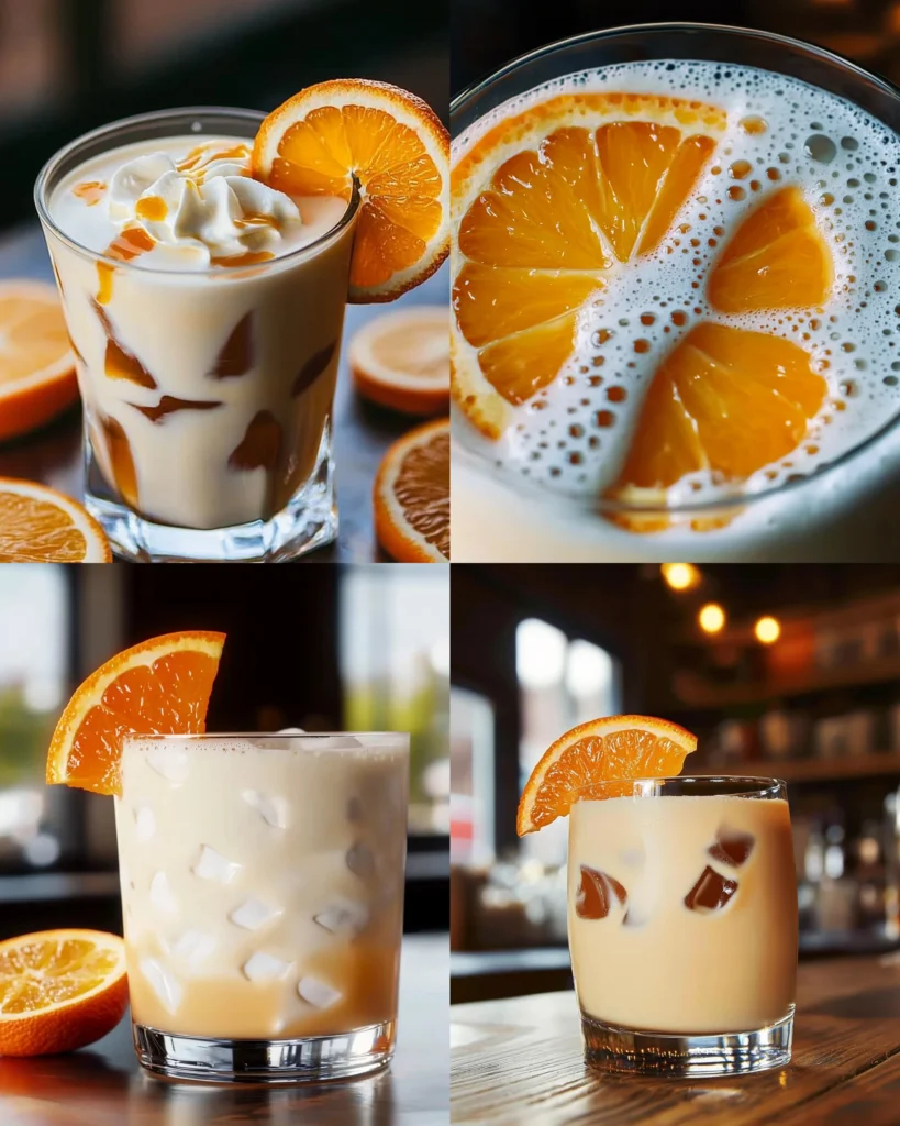 Delicious Orange Creamsicle White Russian cocktail garnished with orange zest.