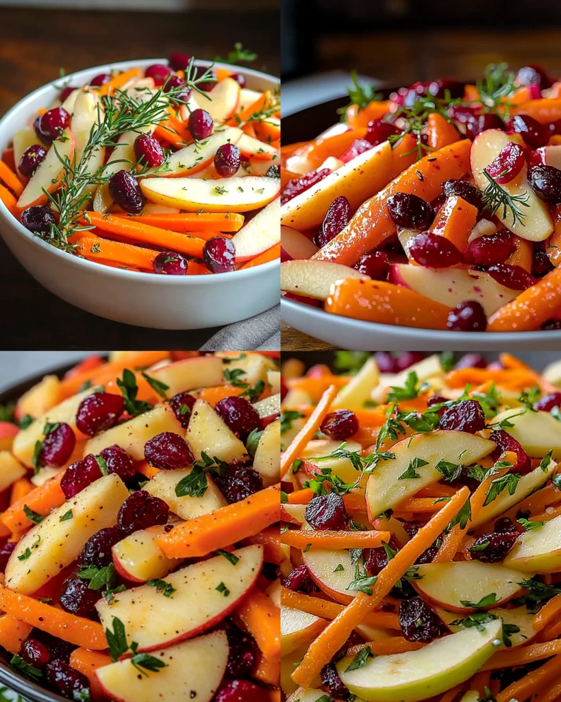 A bowl of refreshing Apple Cranberry Carrot Salad with vibrant colors and textures.