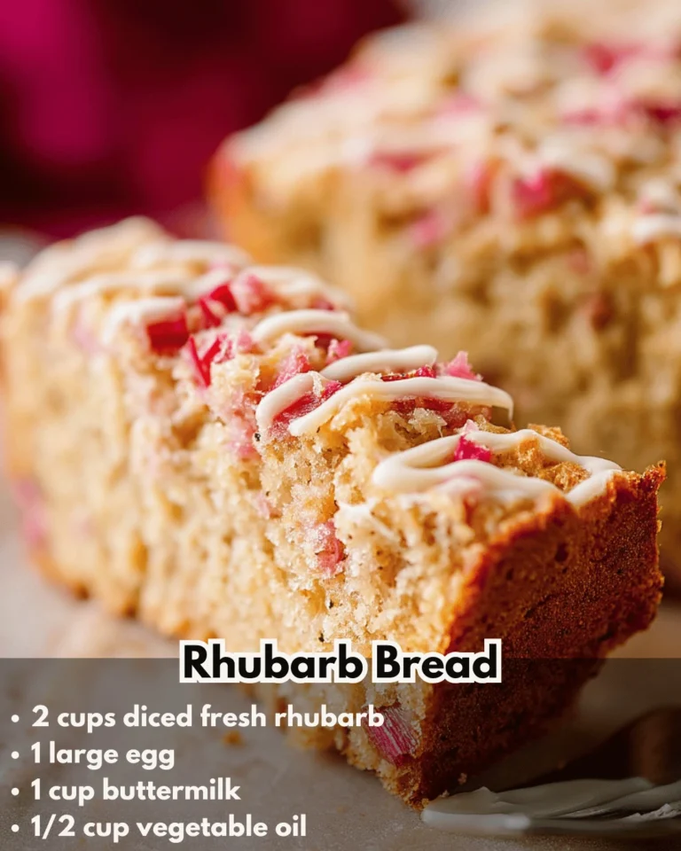 Delicious slice of rhubarb bread with visible pieces of rhubarb