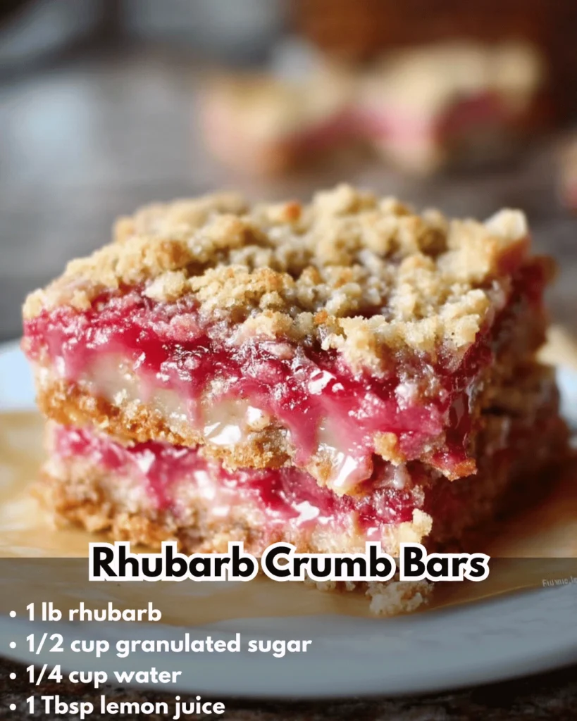 Delicious rhubarb crumb bars with a crumbly topping and tart rhubarb filling