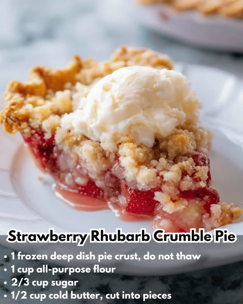 Delicious Strawberry Rhubarb Crumble Pie with a golden crust and fresh fruit filling