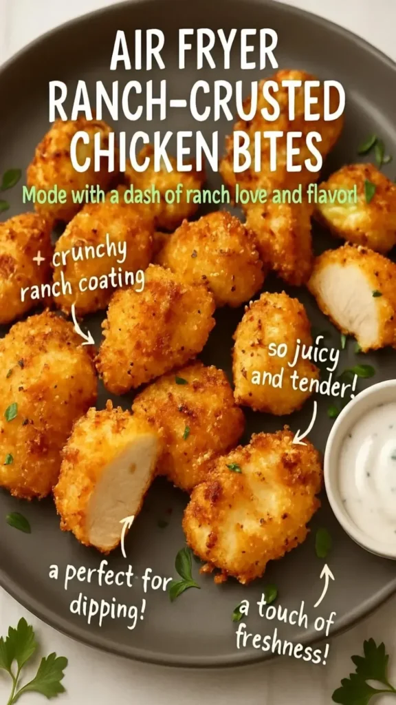 Air Fryer Ranch-Crusted Chicken Bites ready to serve