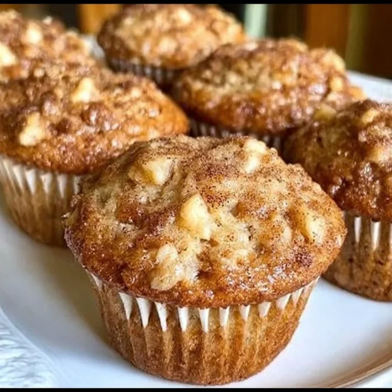 Freshly baked Apple Cinnamon Greek Yogurt Muffins on a wooden table