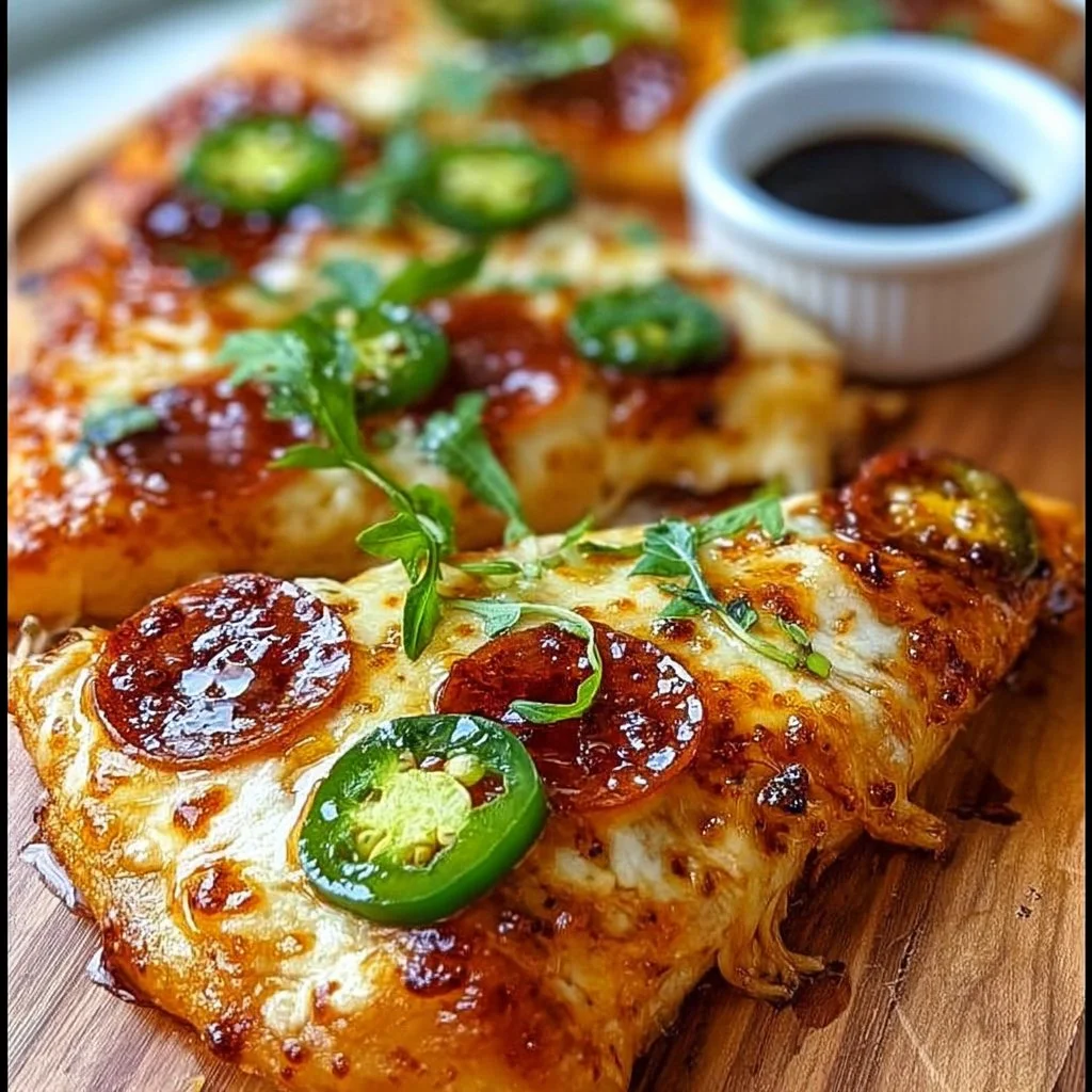 Delicious hot honey flatbread pizza topped with fresh ingredients
