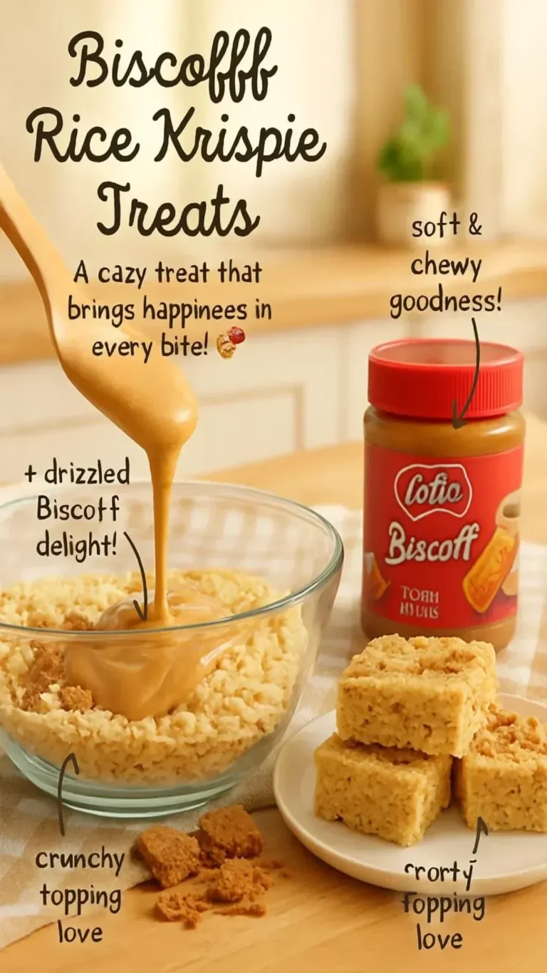 Delicious Biscoff Rice Krispie Treats with caramel drizzle