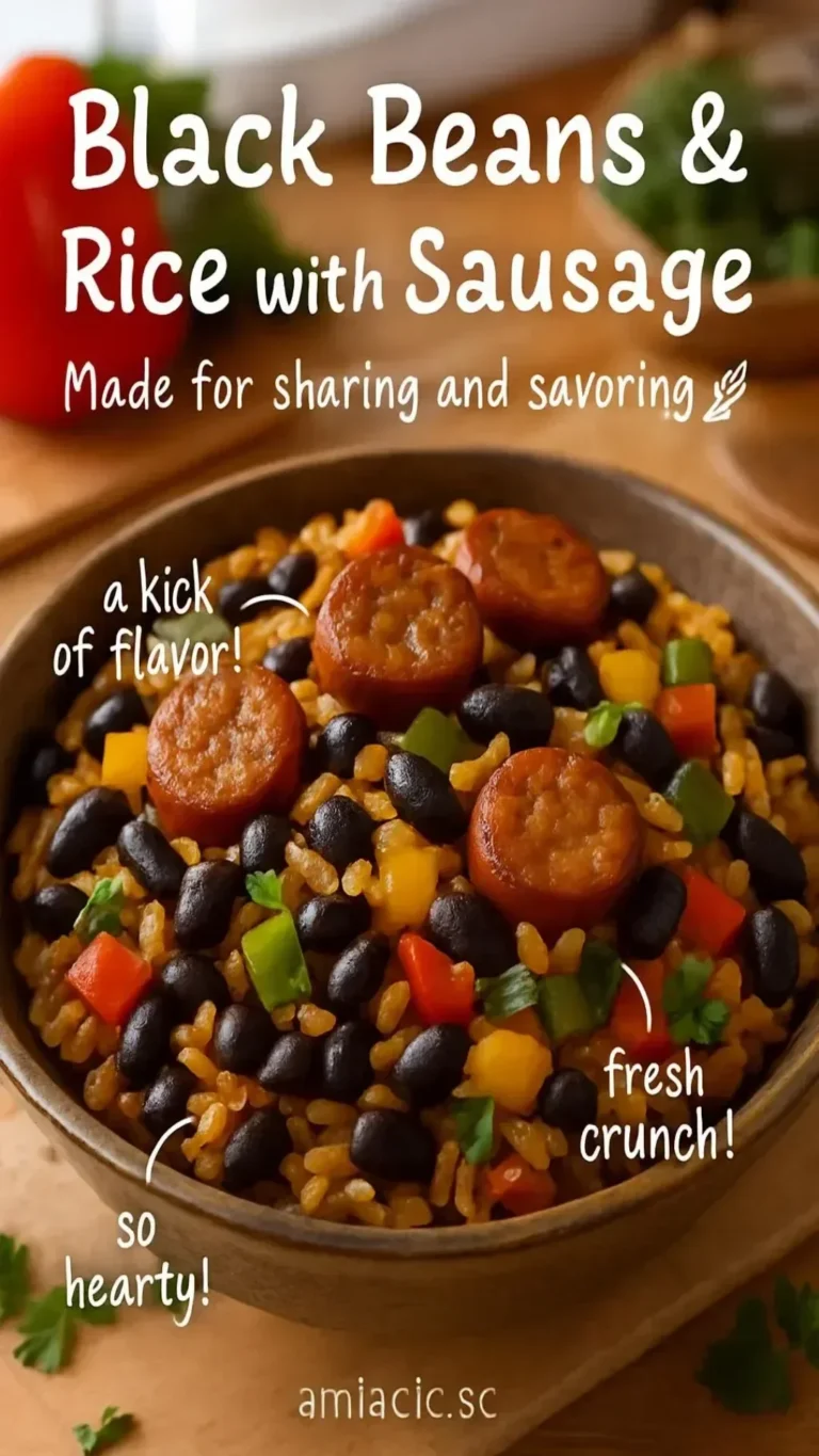 Delicious black beans and rice with sausage served in a bowl