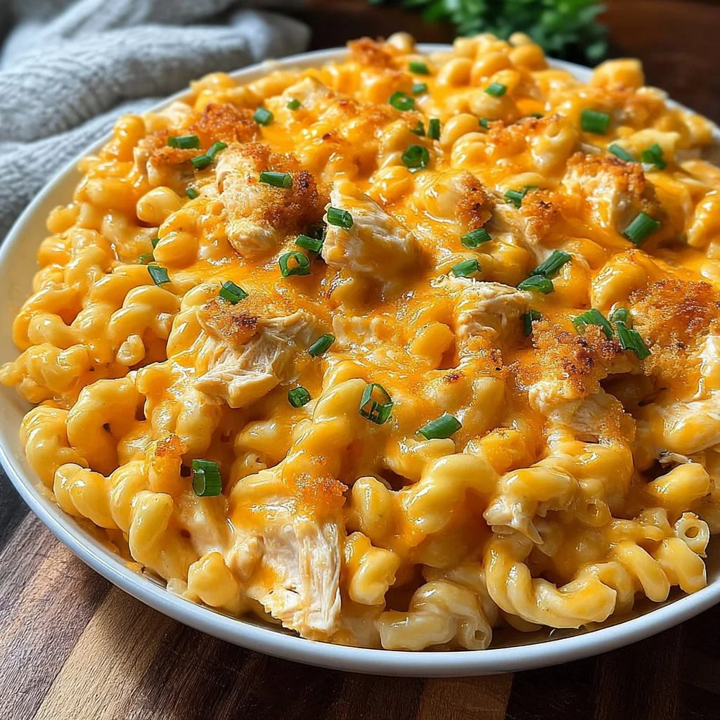 Delicious Buffalo Chicken Mac and Cheese served in a bowl