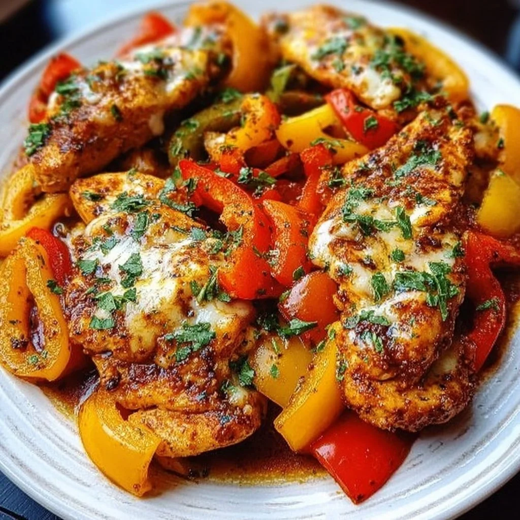 Delicious Cajun Chicken with colorful bell peppers served on a plate.