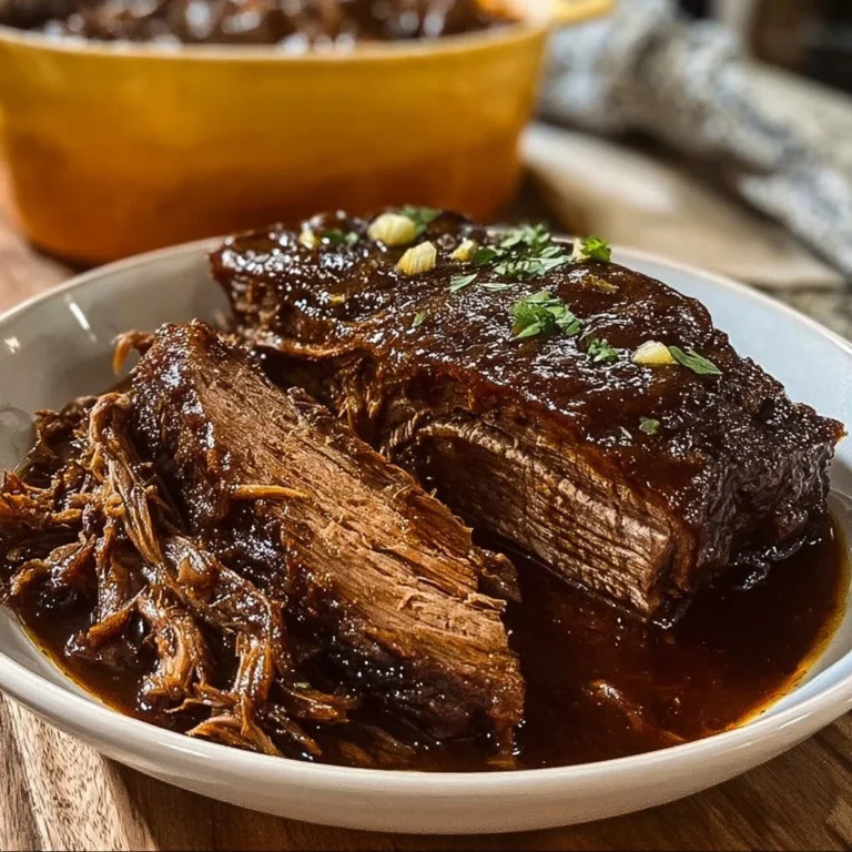 Delicious caramelized pulled beef brisket served with sides