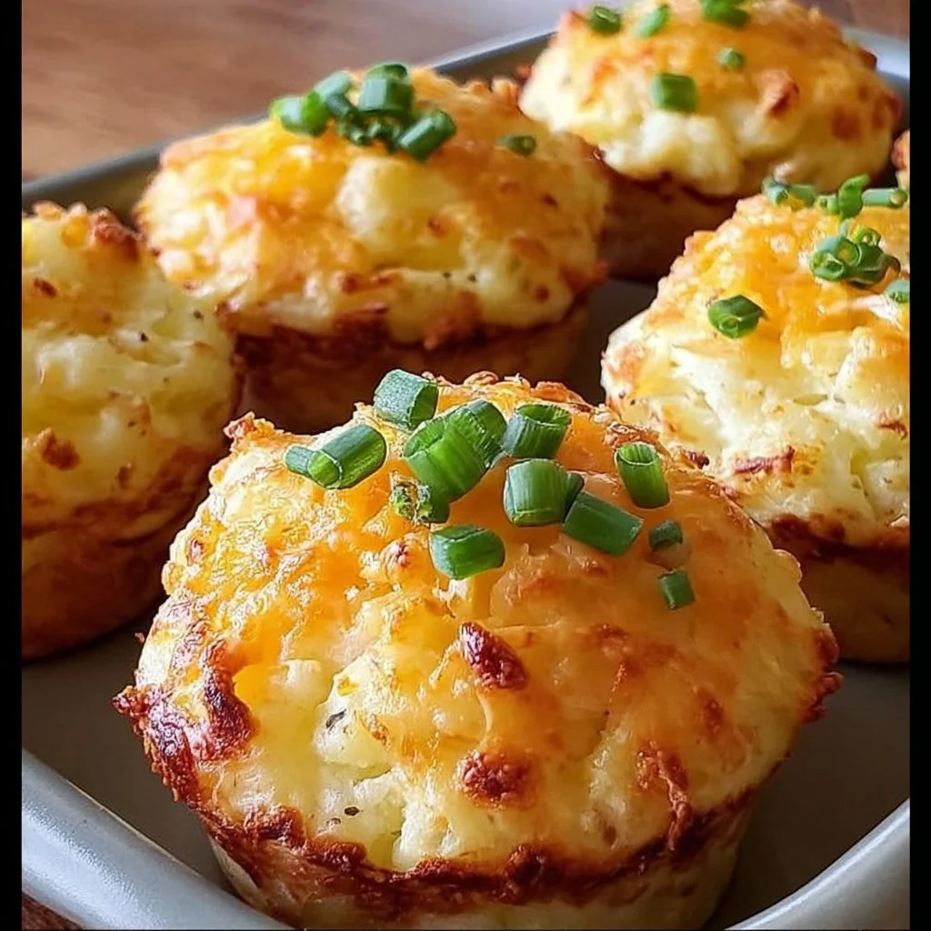 Cheesy mashed potato puffs golden brown and crispy on a plate