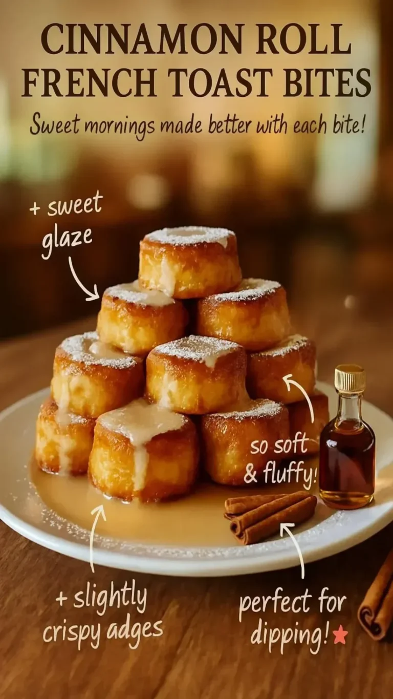 Delicious Cinnamon Roll French Toast Bites served on a plate