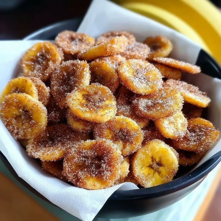 Cinnamon-sugar air fryer banana chips served in a bowl