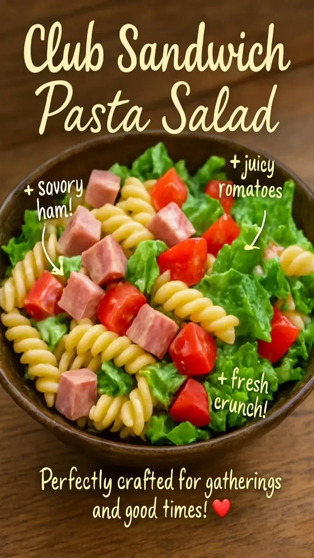 Colorful Club Sandwich Pasta Salad with vegetables and pasta in a bowl