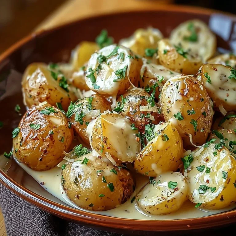 Creamy garlic baby potatoes recipe with flavorful garlic sauce
