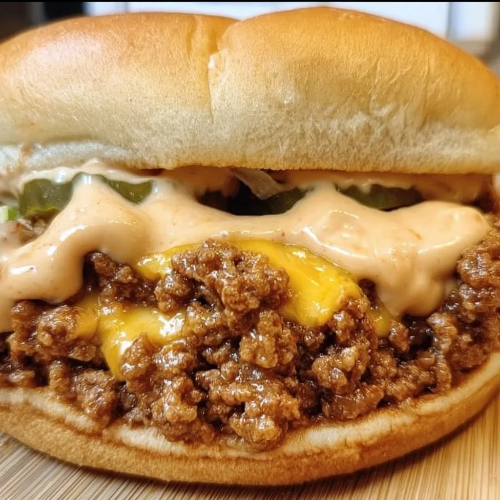 Delicious Big Mac Sloppy Joes recipe with ground beef, cheese, and burger toppings.