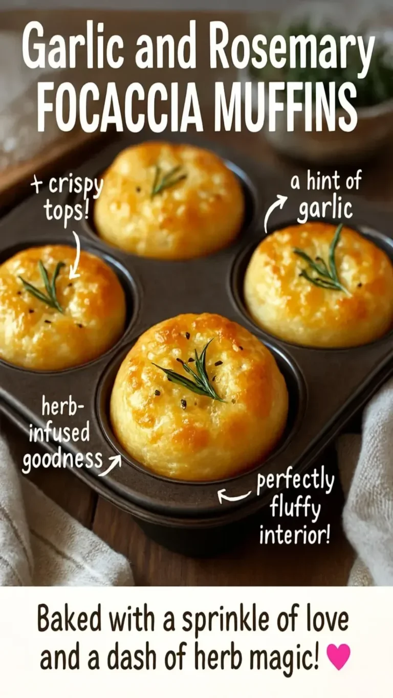 Garlic and rosemary focaccia muffins served on a wooden platter