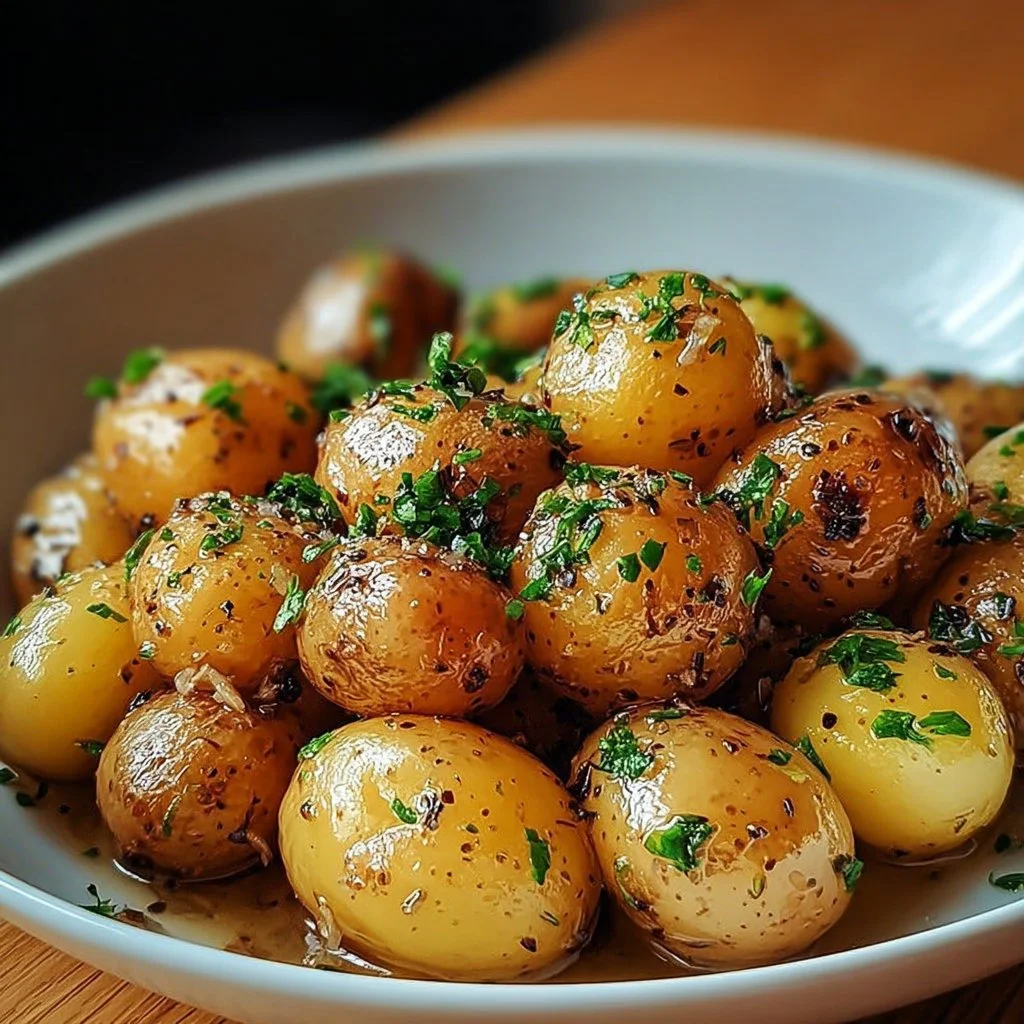 Delicious garlic sauce baby potatoes garnished and ready to serve