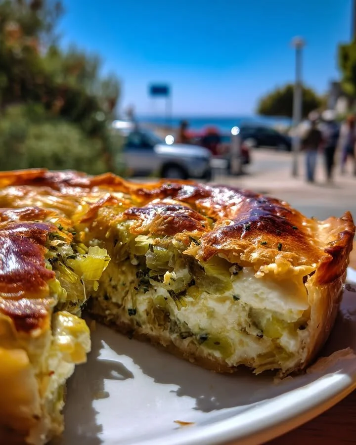 Delicious homemade Greek leek pie served fresh on a plate