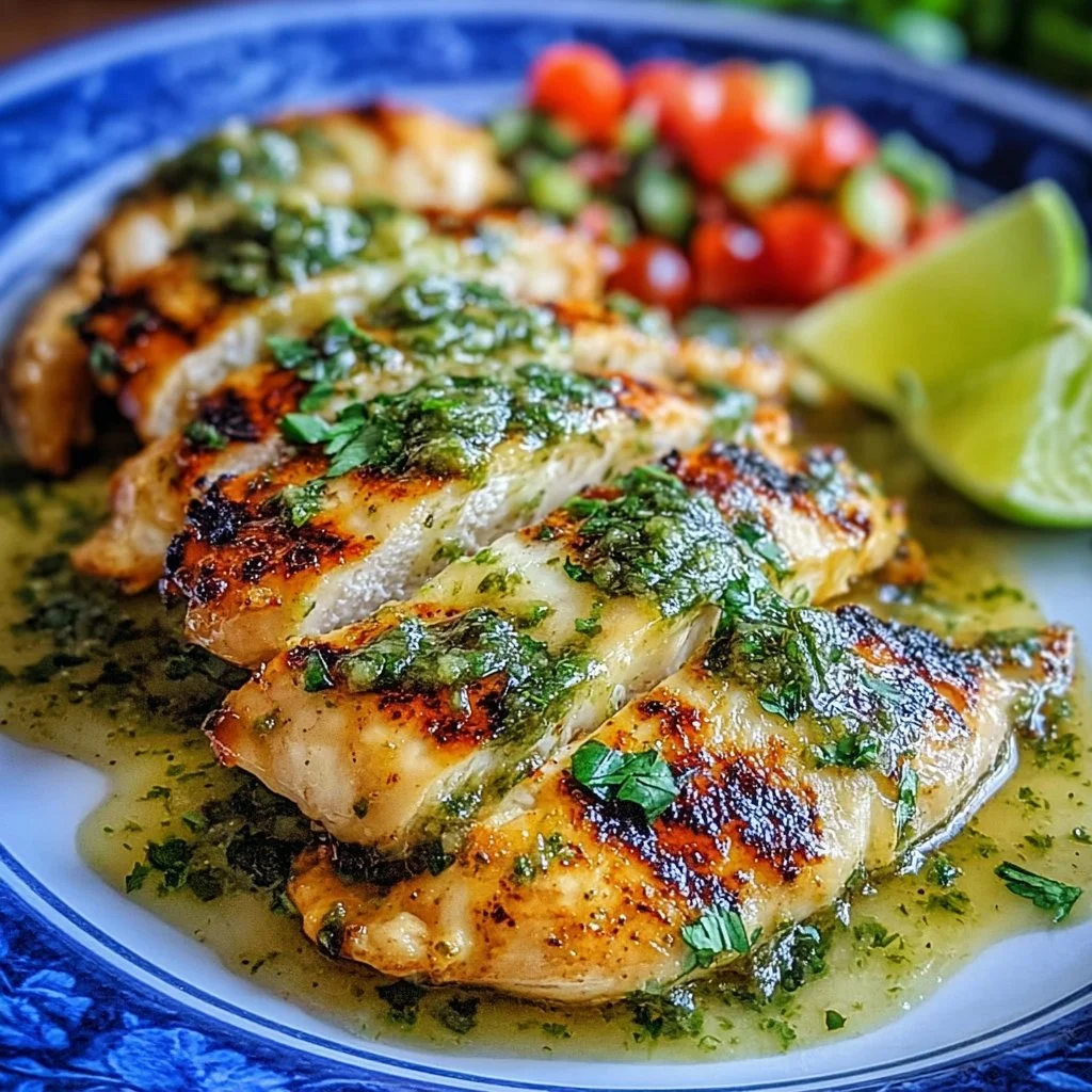 Grilled salsa verde chicken with pepper jack cheese and fresh herbs