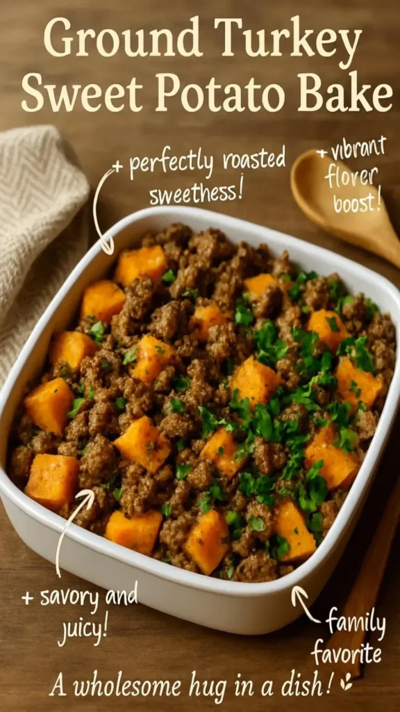 Ground Turkey Sweet Potato Bake served in a dish