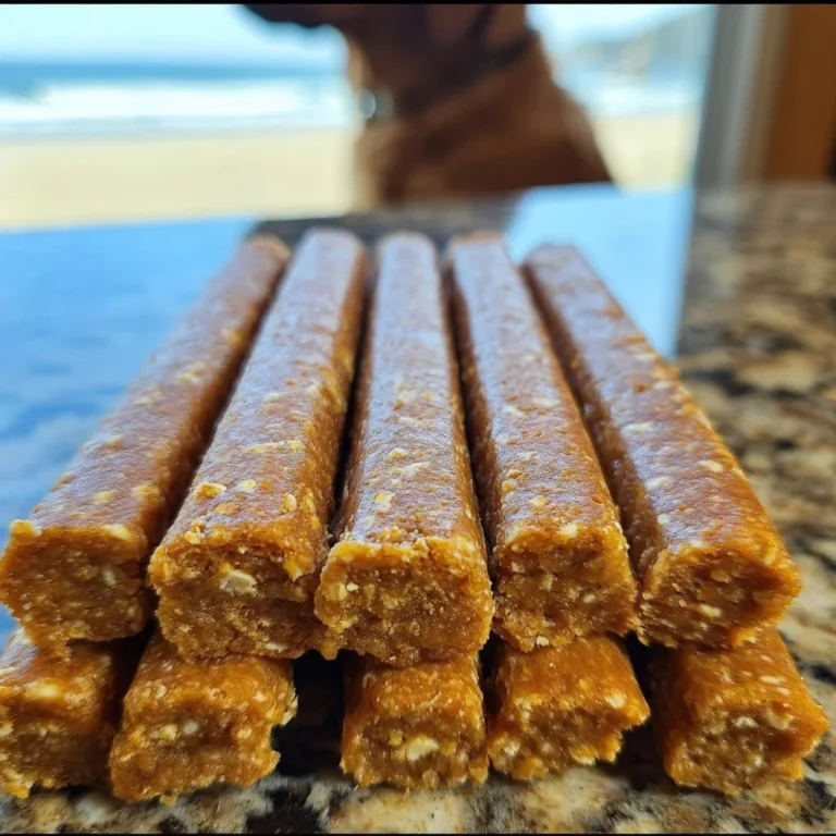 Homemade pumpkin and oatmeal dog snack sticks for healthy pet treats