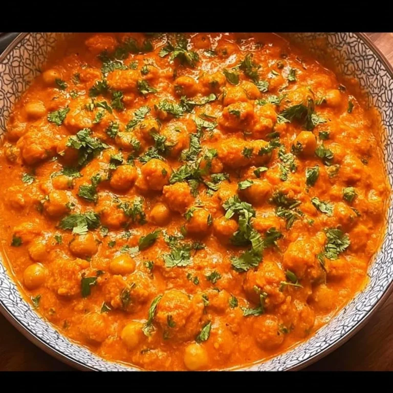 Plate of Indian Butter Chickpeas garnished with cilantro.
