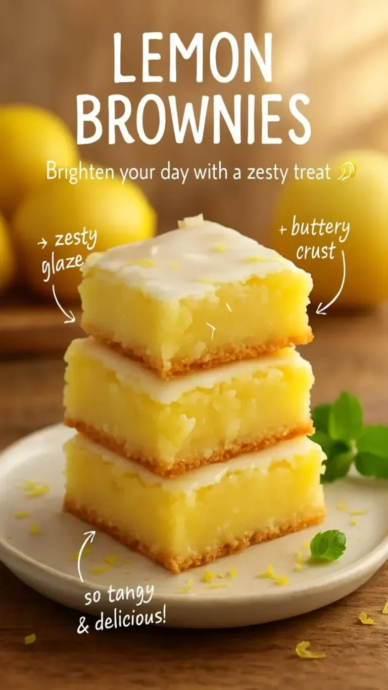 Delicious lemon brownies cut into squares on a white plate