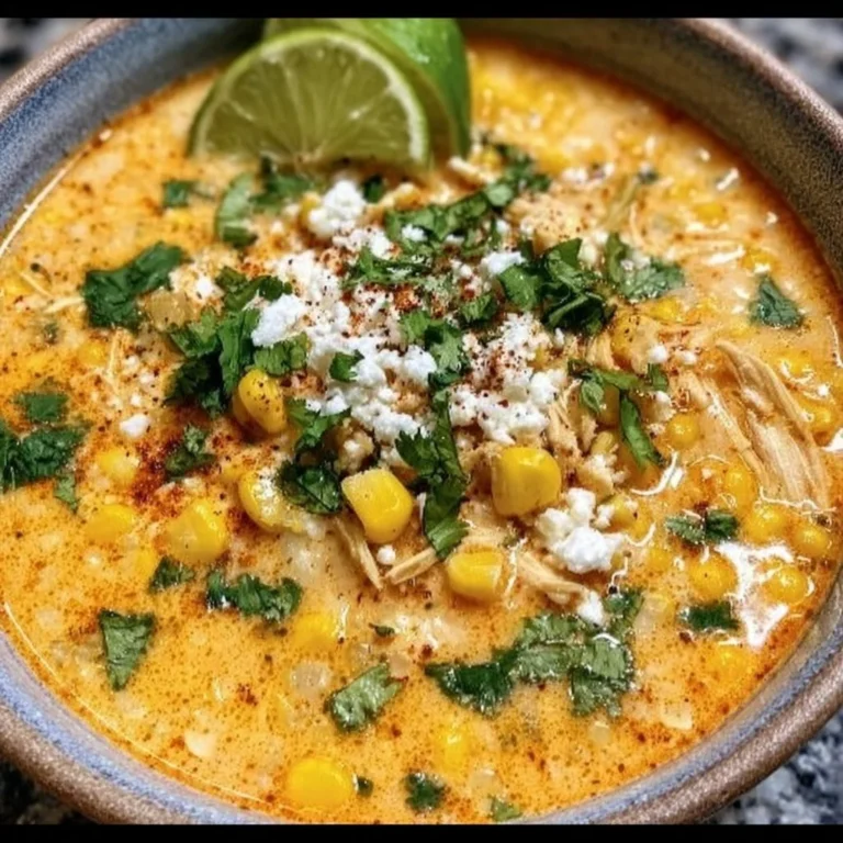 Bowl of Mexican Street Corn Soup topped with cilantro and cheese
