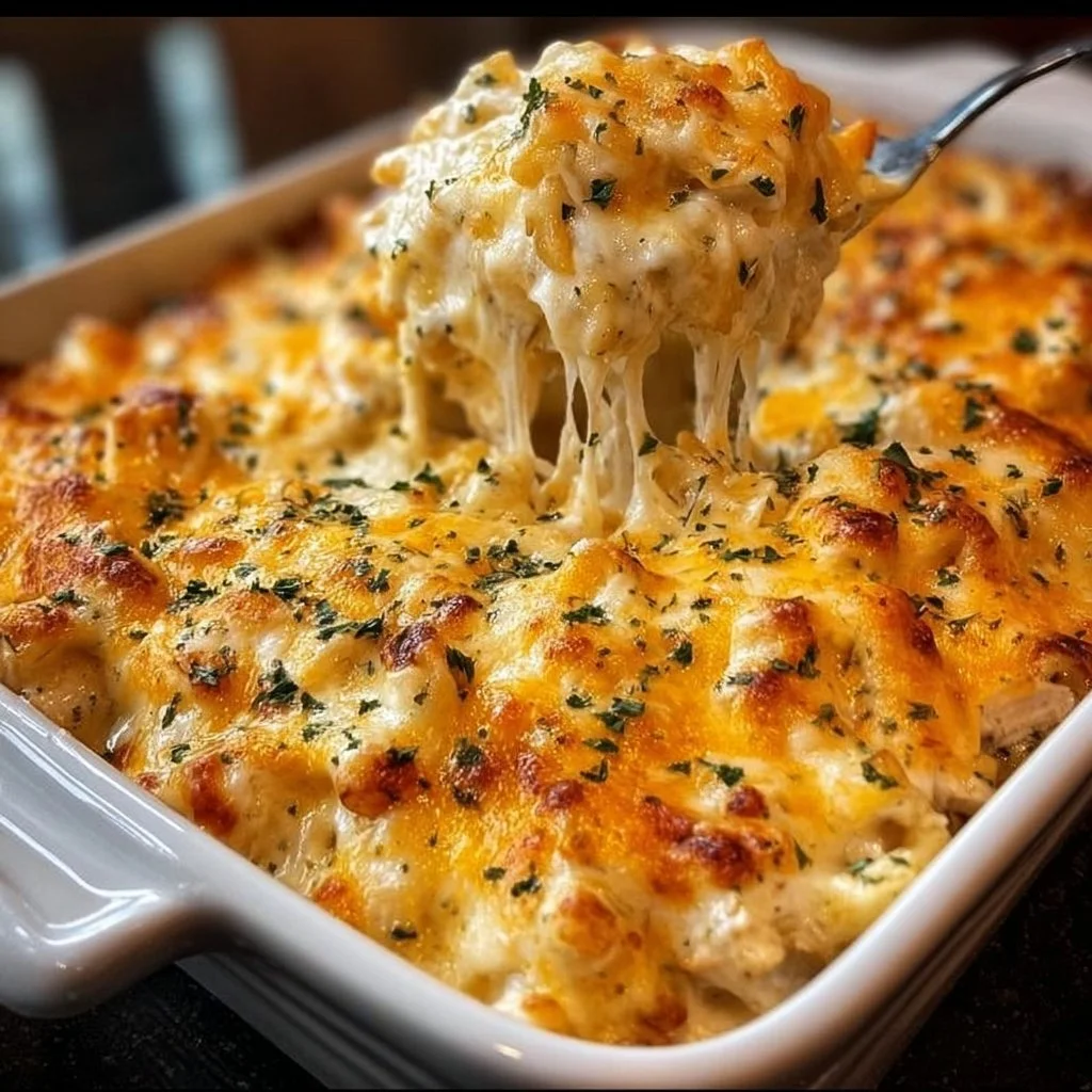 Delicious Million Dollar Chicken Casserole made with tender chicken and creamy sauce
