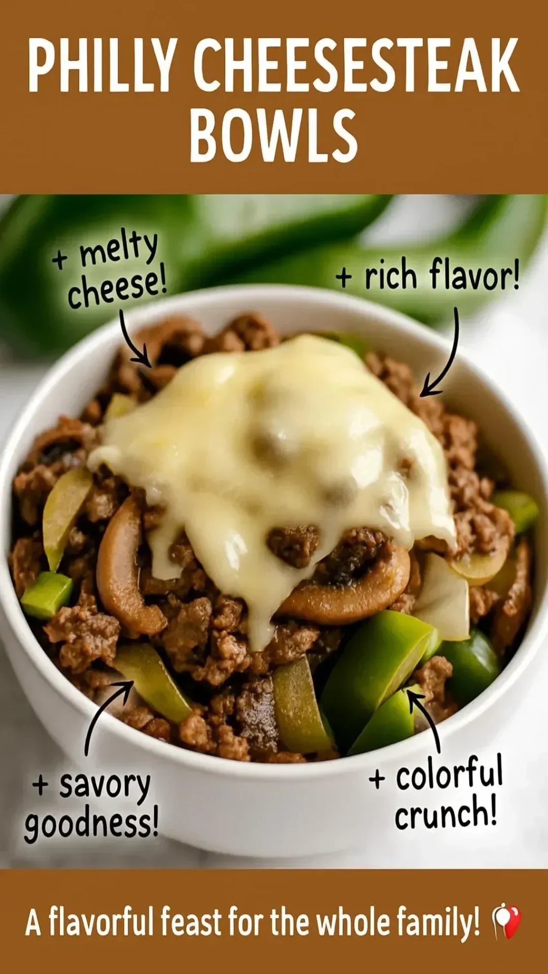 Low-carb Philly cheesesteak bowls with vegetables and cheese