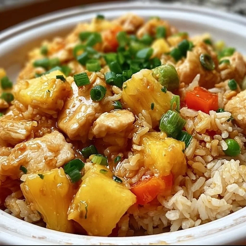 Delicious Pineapple Chicken Rice served in a bowl with vibrant colors and fresh ingredients.