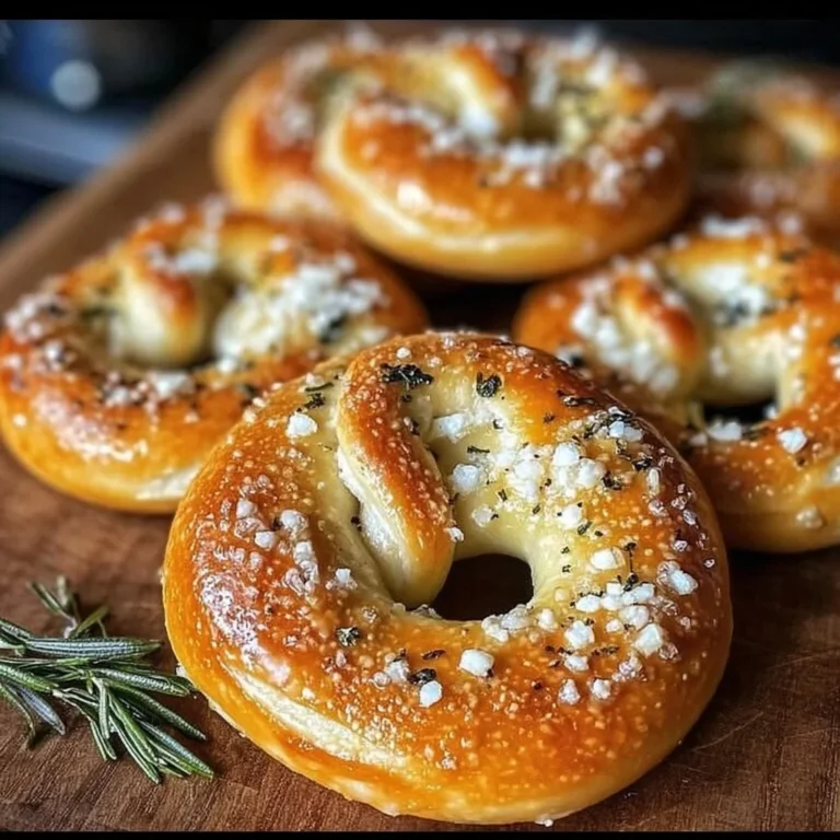 Freshly baked Rosemary Parmesan Mozzarella Pretzels with herbs and cheese
