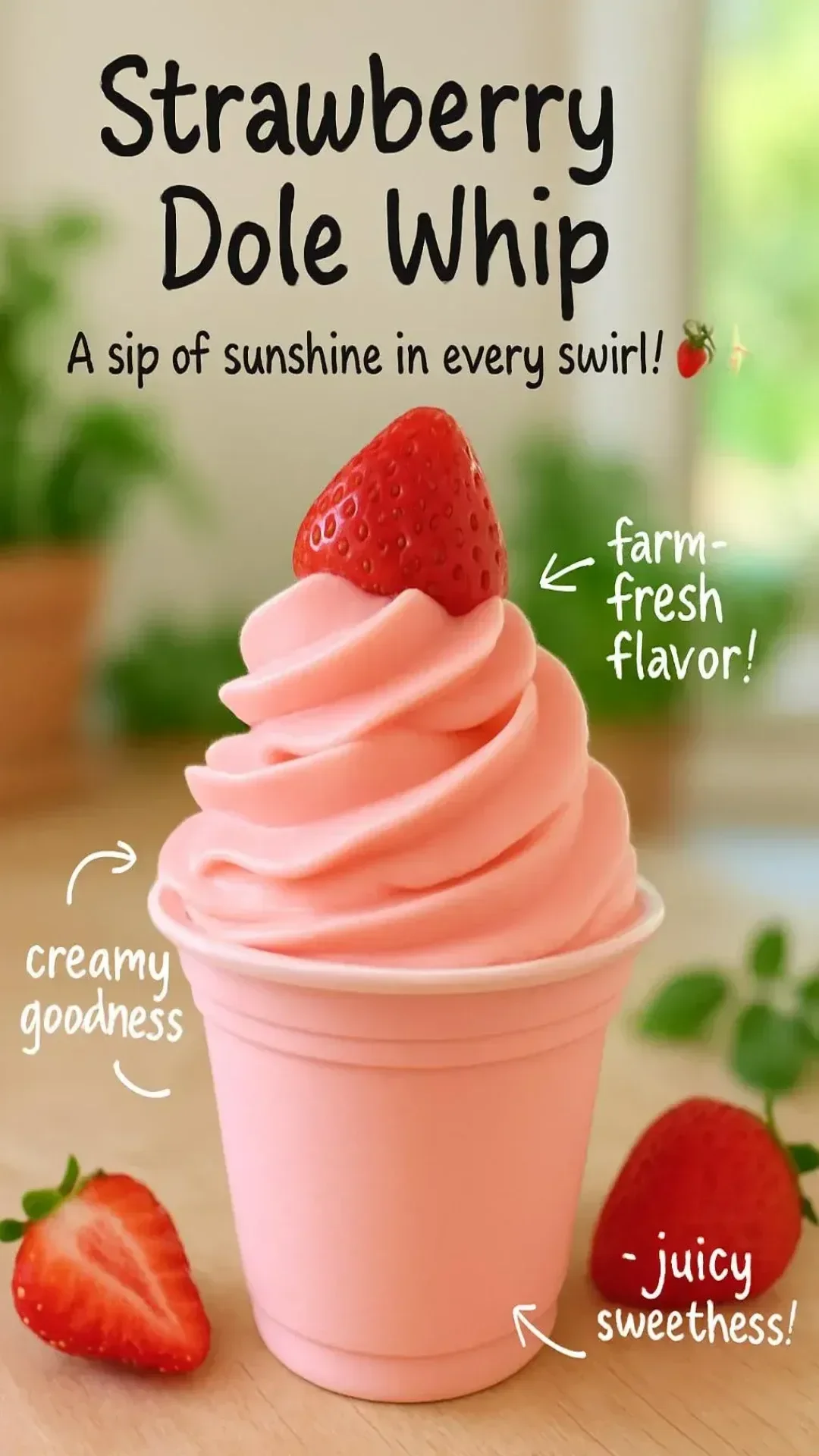 Delicious Strawberry Dole Whip served in a cup, showcasing its vibrant pink color.