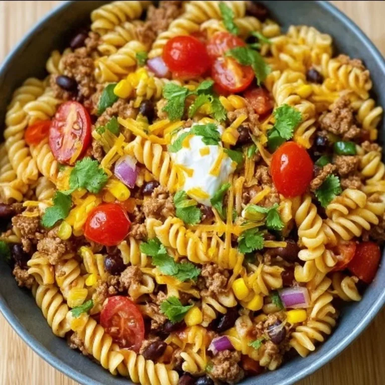 Colorful Taco Pasta Salad with fresh ingredients and vibrant toppings
